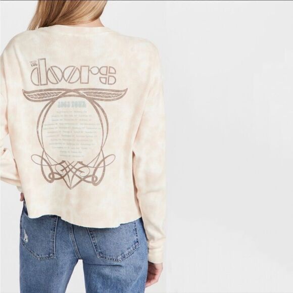 Free People The Doors Cropped Thermal Band Tee Sand sz 1X Daydreamer NWT - Picture 3 of 16